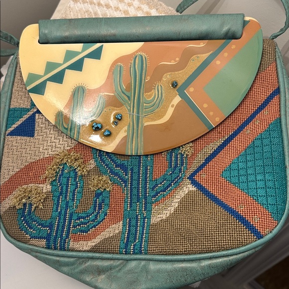 Moonbag by Patricia Smith Designs Southwestern Cactus Hand Painted 1980s Vintage - Picture 12 of 12